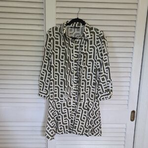 Zara Long Sleeve Dress - Olive and White